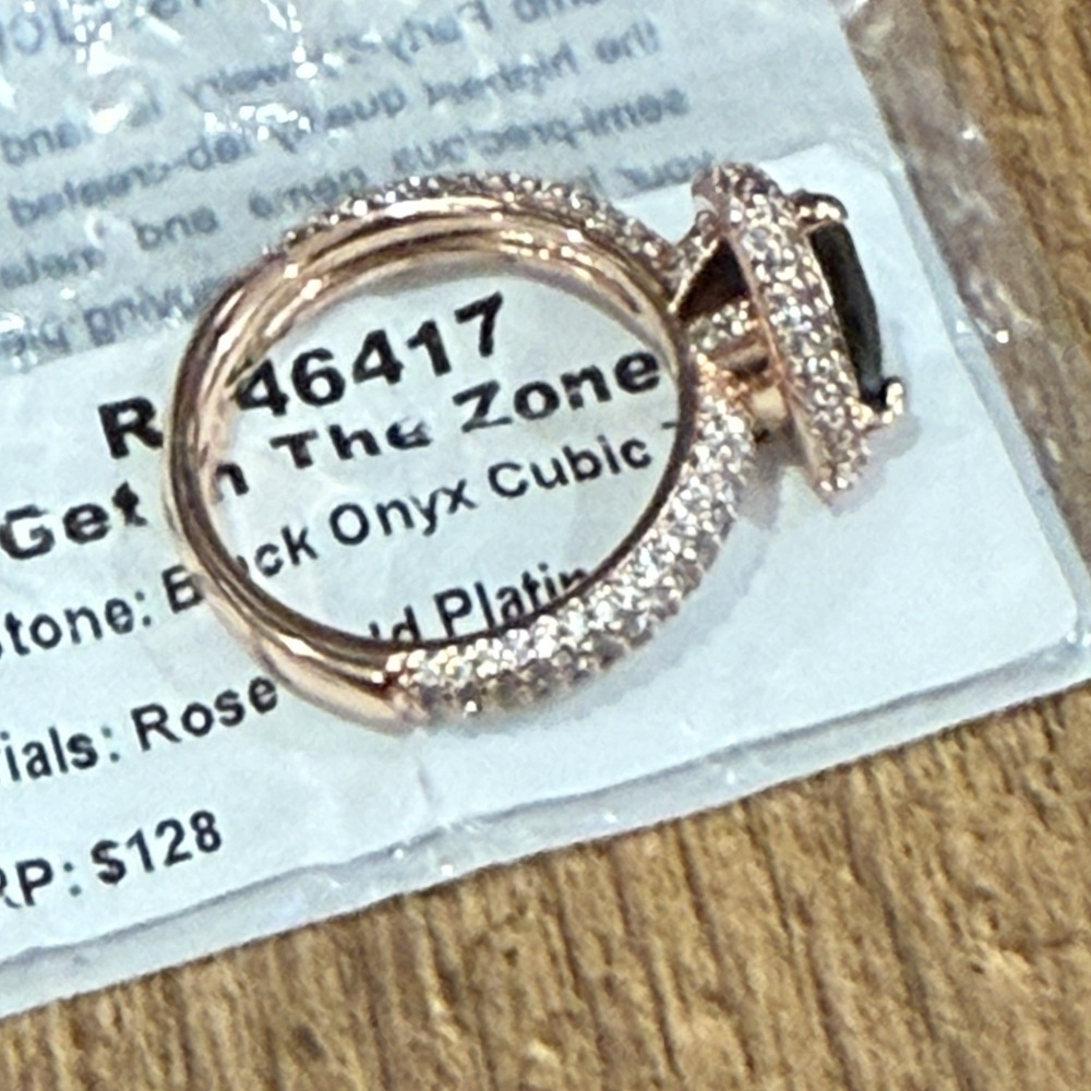 Bomb Party Ring Get In The Zone Rose Gold Plating Black Onyx RG46417 Size 8 NEW - Picture 3 of 3